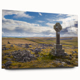 Large abstract wall art depicting the Cumbria landscape in muted green and blue tones, acrylic print.