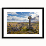 Abstract art print of a colorful, textured English Cumbrian landscape on a large framed canvas, ideal for living room decor.