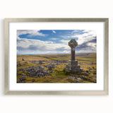 Extra large wall art featuring abstract textured scenery of Cumbria, England in muted earth tones, framed in silver.