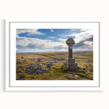 Textured abstract art print of a Cumbrian landscape in muted earth tones on a framed white mat, suitable for bedroom art.