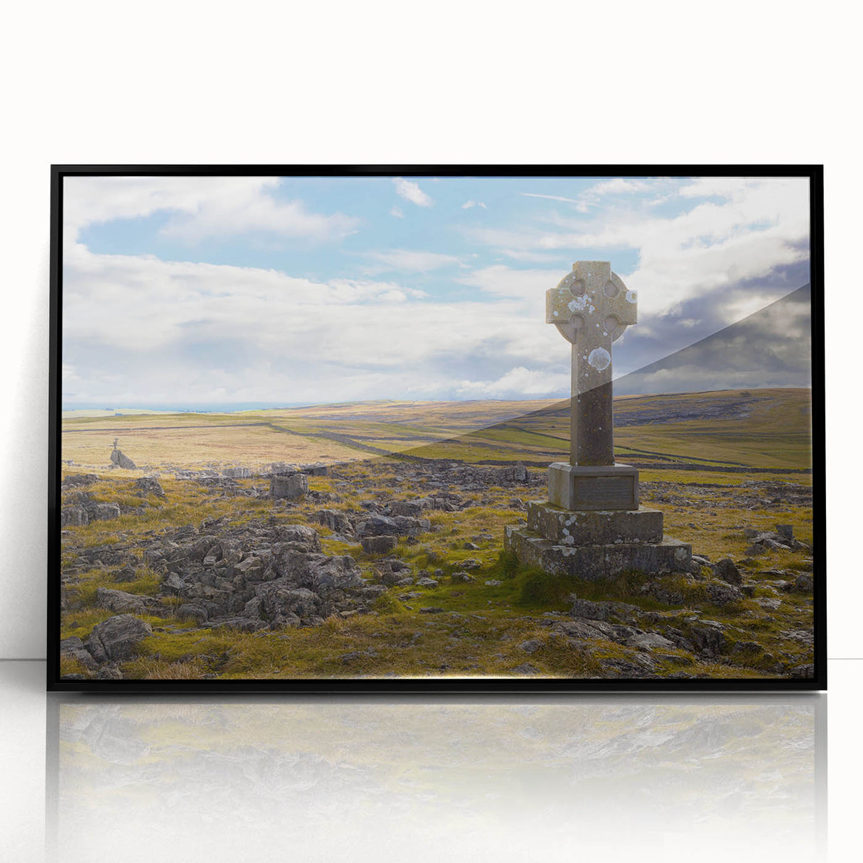 Large abstract wall art depicting Cumbria's landscape in England, in muted earth tones on a framed acrylic.