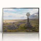 Large art print of Cumbria, England scenery in mid-century modernist style, framed in silver acrylic.