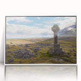 Mid-century modernist art depicting Cumbria's landscape in acrylic, framed in white, ideal for nursery wall art.