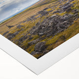 Art deco poster of Cumbria, England, featuring muted green and blue tones on rolled canvas, suitable for dining room walls.