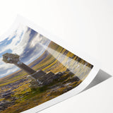 Extra large wall art featuring line art flowers in muted earth tones on a rolled canvas, ideal for large living room decor.