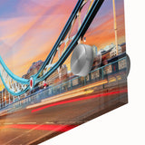 Mid-century modernist style large abstract art print of London scenery in muted colors on acrylic glass.