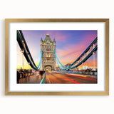 Abstract art print of London skyline in muted gray and gold tones on a framed canvas, ideal for dining room decor.