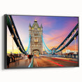 Black and white vintage poster art of London landscape on framed canvas, ideal for bedroom wall decor.