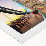 Art deco poster of London skyline in muted gray and blue tones on rolled canvas, suitable for dining room ambiance.