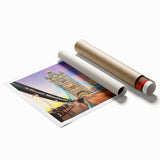 Extra large rolled print of London scenery with muted floral designs, ideal for classy bathroom wall art.