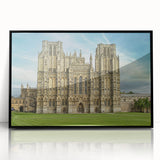 Large abstract wall art depicting Oxford's architecture in muted gray and blue tones, acrylic print framed in black.