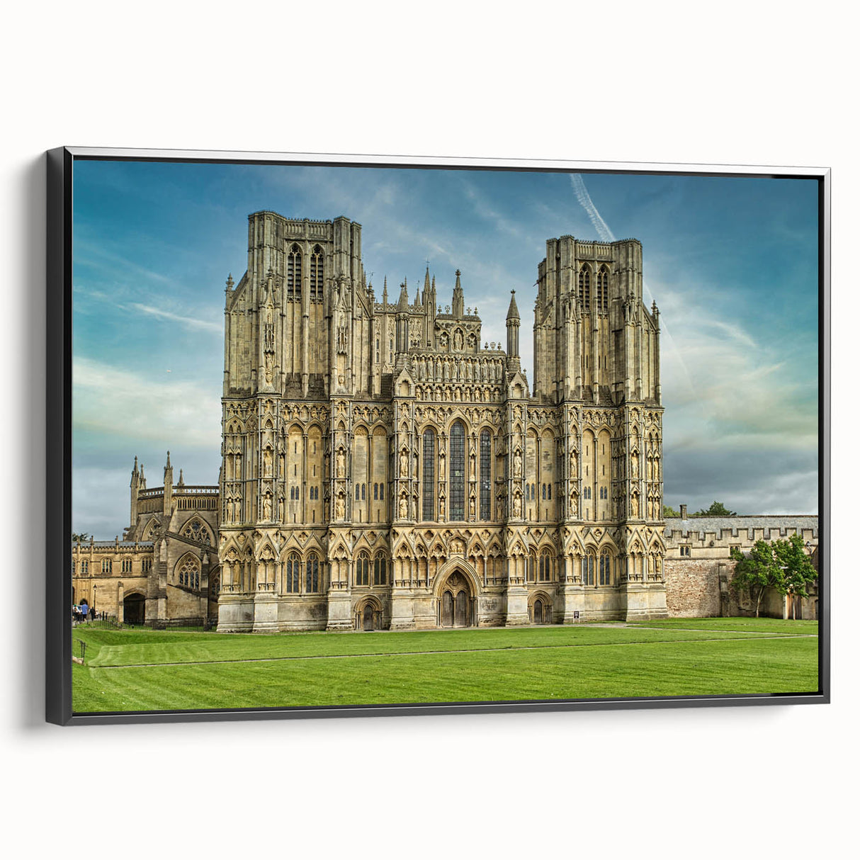 Black and white framed canvas of Oxford landscape, in vintage poster style, ideal for bedroom decor.