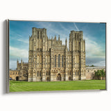 Landscape art painting of Oxford featuring muted earth tones in a vintage poster style, framed in silver.