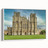 Vintage poster art of Oxford scenery in a white-framed canvas with colorful and black elements.