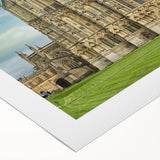 Art deco poster of Oxford scenery in muted earth tones on rolled canvas, suitable for dining room wall art.