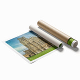 Extra large rolled print of Oxford scenery with floral accents in soft color tones, ideal for classy bathroom wall art.