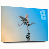 Acrylic print of a large abstract depiction of Piccadilly, England, in muted earth tones.