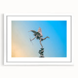 Textured abstract art print of Piccadilly, England in muted earth tones on a framed white mat, ideal for bedroom decor.