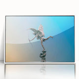 Mid-century modernist art of Piccadilly, England in muted colors on white framed acrylic, suitable for modern art wall decor.