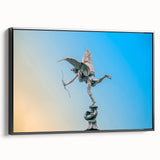 Black and white vintage poster art of Piccadilly, England on framed canvas, ideal for bedroom wall decor.