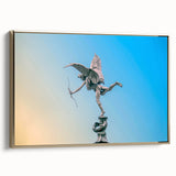 Framed canvas of a vintage-style Piccadilly, England landscape in muted gold and black tones, suitable for bedroom wall art.