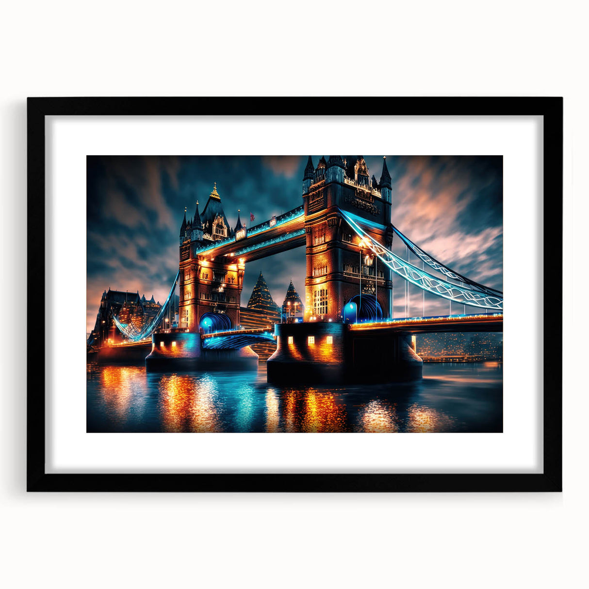 Colorful abstract art print of the Thames River, in vibrant hues on a textured, extra-large canvas.