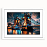 Textured art of the Thames River in muted blue and gray tones, framed with a white mat, suitable for bedroom decor.
