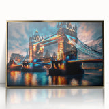 Acrylic print of the Thames River with gold frame in art deco style, suitable for modern art wall decor.