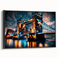 Black and white wall art of the Thames River on framed canvas, featuring a vintage poster style, ideal for bedroom decor.
