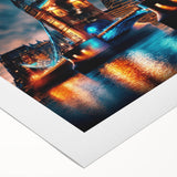 Art Deco poster of the Thames River with muted blue and gray tones on rolled canvas, suitable for dining room decor.