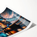 Extra large rolled print of the Thames River with line art flowers in muted colors, ideal for large living room wall art.