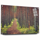 Acrylic print of a large abstract depiction of a European scenery in muted blues and greens.