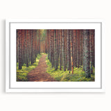 Textured abstract art print of a European scenery in muted earth tones, framed with a white mat, ideal for bedroom decor.