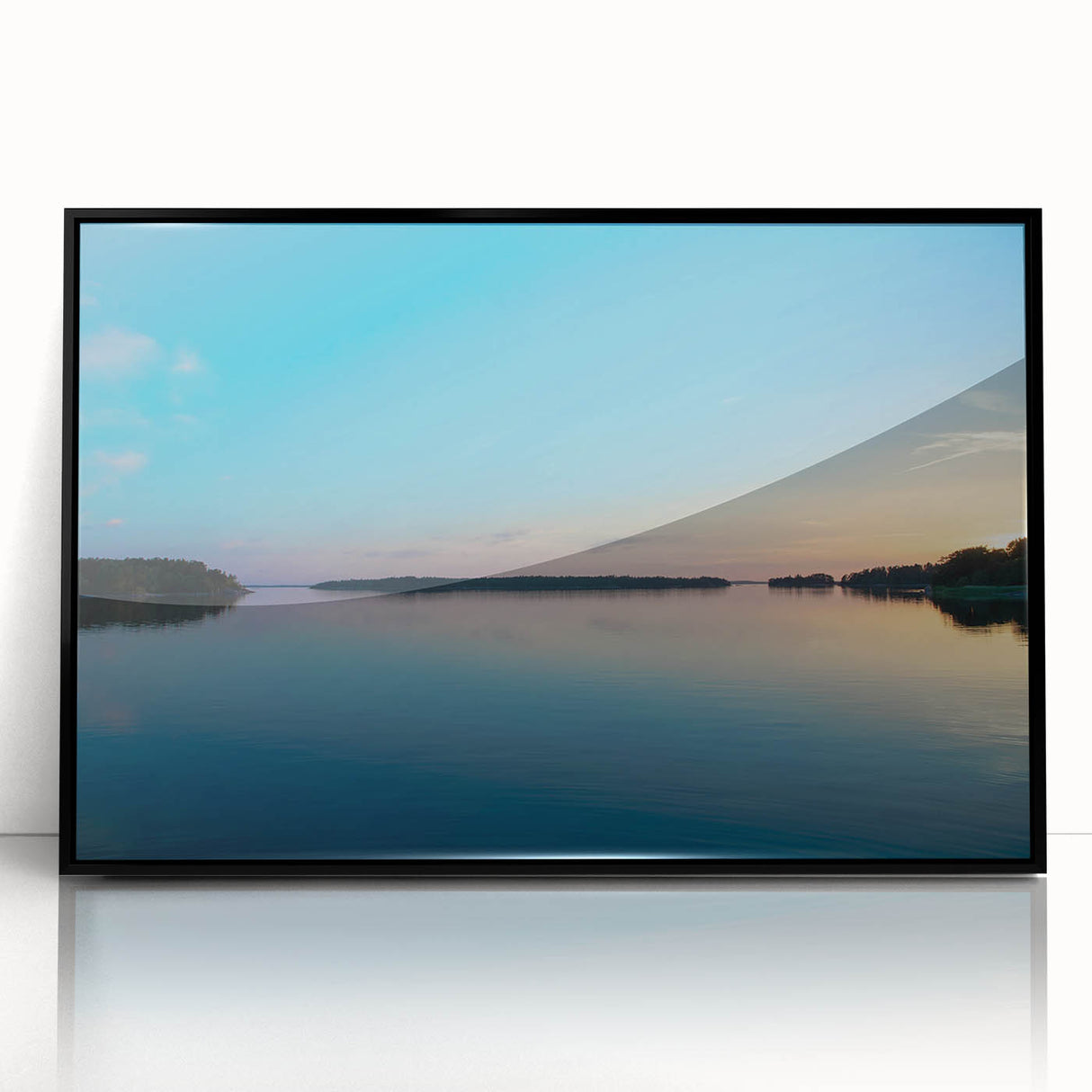 Large abstract wall art depicting a serene Finnish landscape in muted earth tones on a framed acrylic.