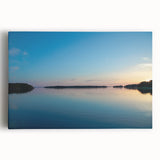 Black and white photograph of a serene Finnish landscape on stretched canvas, ideal for kitchen wall art or bedroom decor.