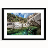 Abstract art print of a colorful, textured French Corsican landscape on a large framed canvas, ideal for living room decor.