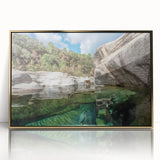 Art deco poster of Corsican landscape in muted earth tones on framed acrylic, suitable for modern art wall decor or nursery.