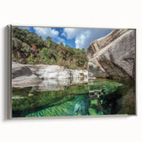 Landscape art painting of Corsica with vibrant colors on a framed canvas, ideal for enhancing living room decor.