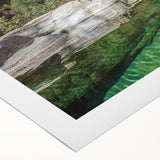 Art deco poster of a Corsican landscape in muted earth tones on rolled canvas, suitable for dining room decor.