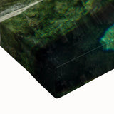 Large art of a black and white Corsican landscape on stretched canvas, suitable for bedroom wall decor.