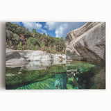 Black and white photograph of a Corsican landscape on stretched canvas, ideal for kitchen wall art or bedroom ambiance.