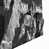 Mid-century modernist acrylic print of the French Alps in muted earth tones, ideal for dining room art.