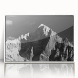 Mid-century modernist art depicting the French Alps in muted earth tones on a framed acrylic.