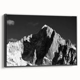 Black and white framed canvas of the French Alps, ideal for bedroom wall art in a vintage poster style.