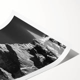 Extra large wall art featuring line art flowers over a backdrop of the French Alps, printed on rolled canvas.