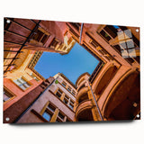 Acrylic glass print of Lyon scenery in earthy tones, ideal for dining room decor.
