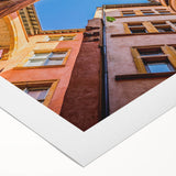 Art deco poster of Lyon featuring muted earth tones on rolled canvas, ideal for dining room wall art.