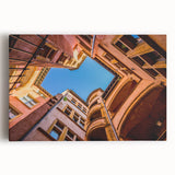 Black and white photograph of Lyon cityscape on stretched canvas, ideal for kitchen wall art.