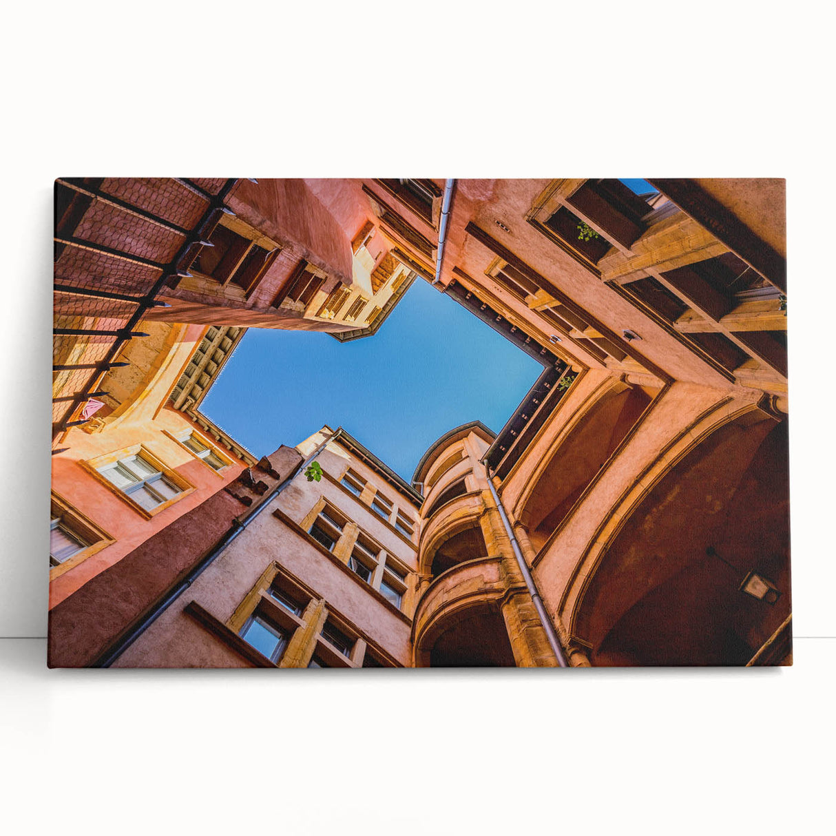 Large black and white stretched canvas of Lyon, France scenery, ideal for kitchen wall art.