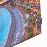 Large abstract wall art depicting a mid-century modernist scene of Nice, France in muted earth tones.